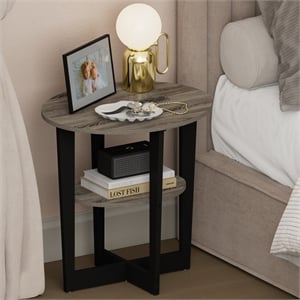 Furinno TIDUR 2-Tier Oval Round Edge Nightstand French Oak