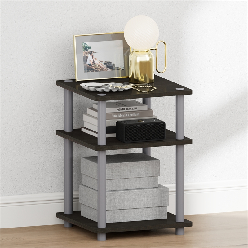 Furinno TURN-N-TUBE 3-Tier Open Shelves Nightstand Side Table Espresso