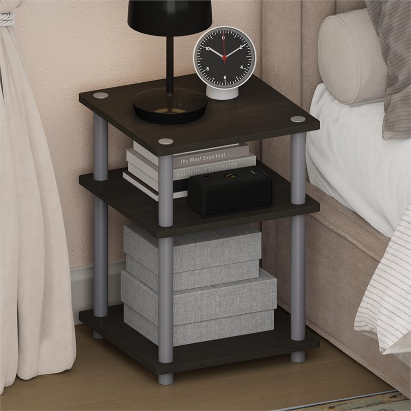 Furinno TURN-N-TUBE 3-Tier Open Shelves Nightstand Side Table Espresso