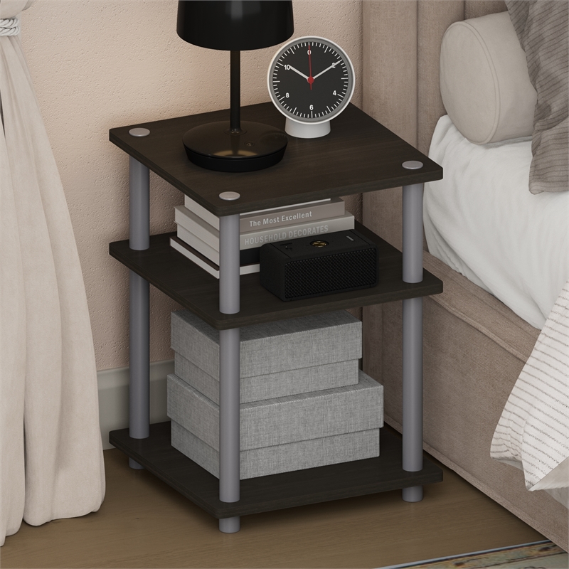 Furinno TURN-N-TUBE 3-Tier Open Shelves Nightstand Side Table Espresso