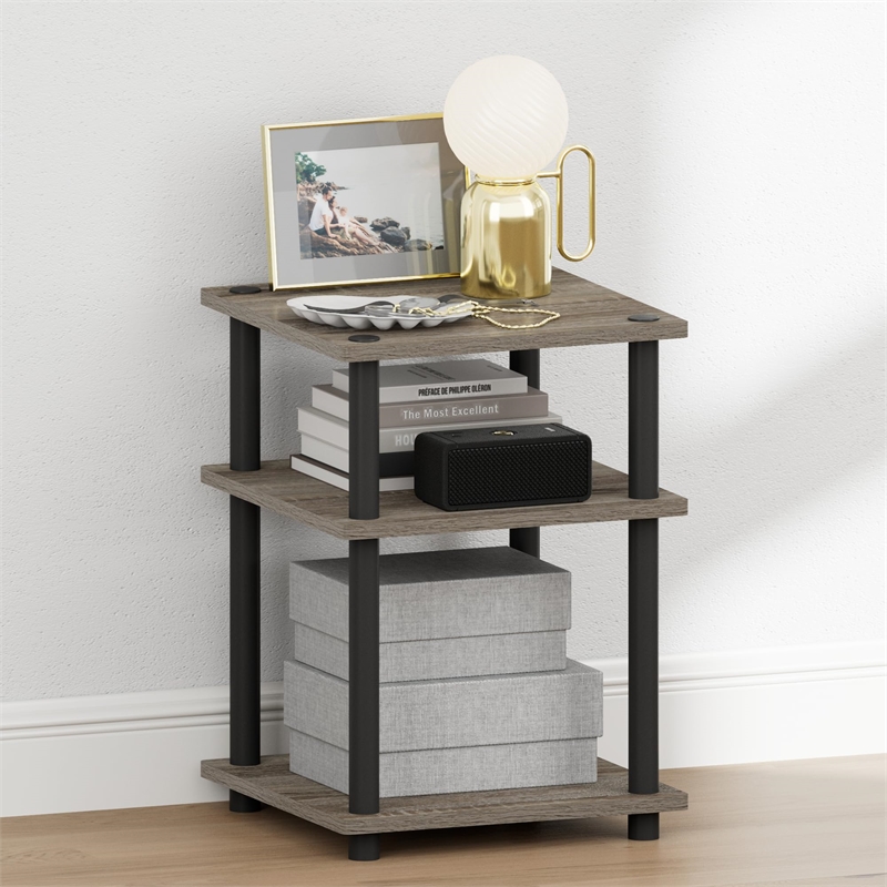 Furinno TURN-N-TUBE 3-Tier Open Shelves Nightstand Side Table French Oak