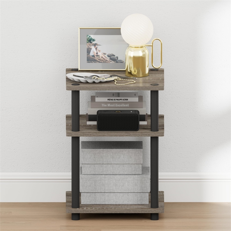 Furinno TURN-N-TUBE 3-Tier Open Shelves Nightstand Side Table French Oak