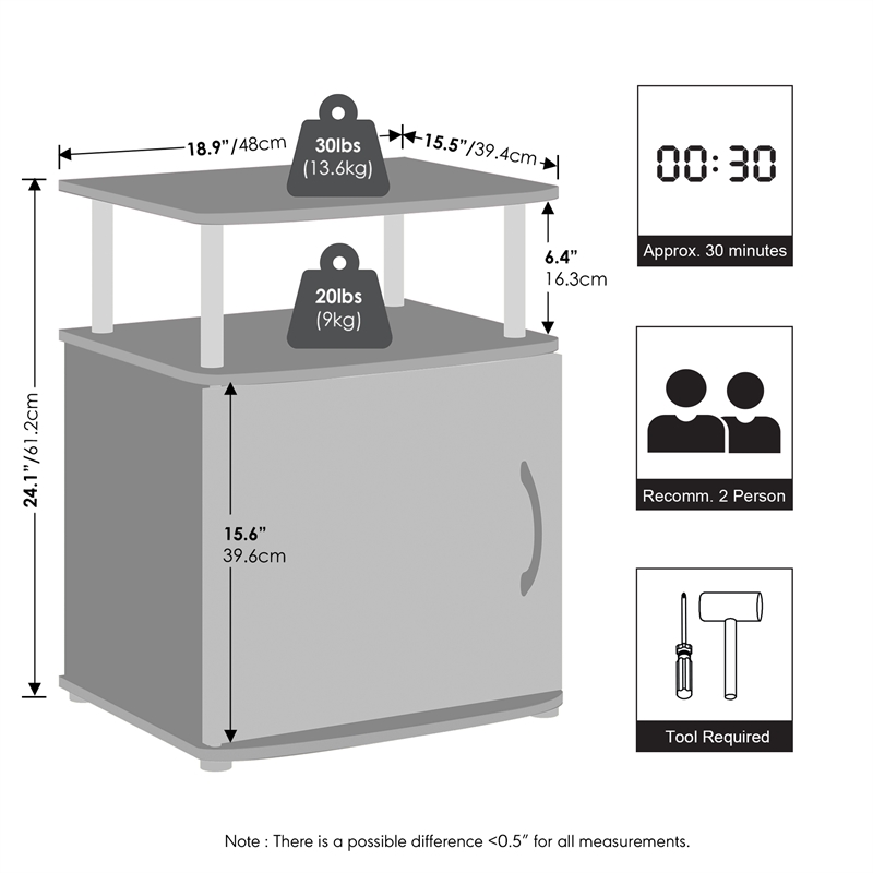 Furinno JAYA Open Shelf Nightstand Door Cabinet with Round Corner Amber Pine
