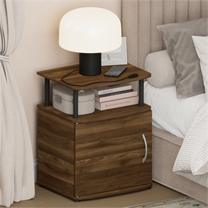 Furinno JAYA Open Shelf Nightstand Door Cabinet with Round Corner Amber Pine