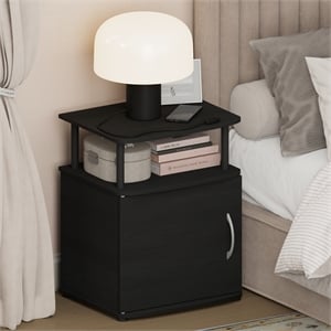 Furinno JAYA Open Shelf Nightstand Door Cabinet with Round Corner Black