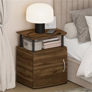 Furinno JAYA Open Shelf Nightstand Door Cabinet Columbia Walnut