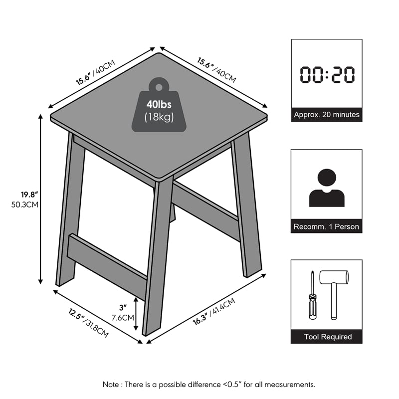 Furinno BEGINNING Square H-Legs Nightstand Easy Assembly Espresso