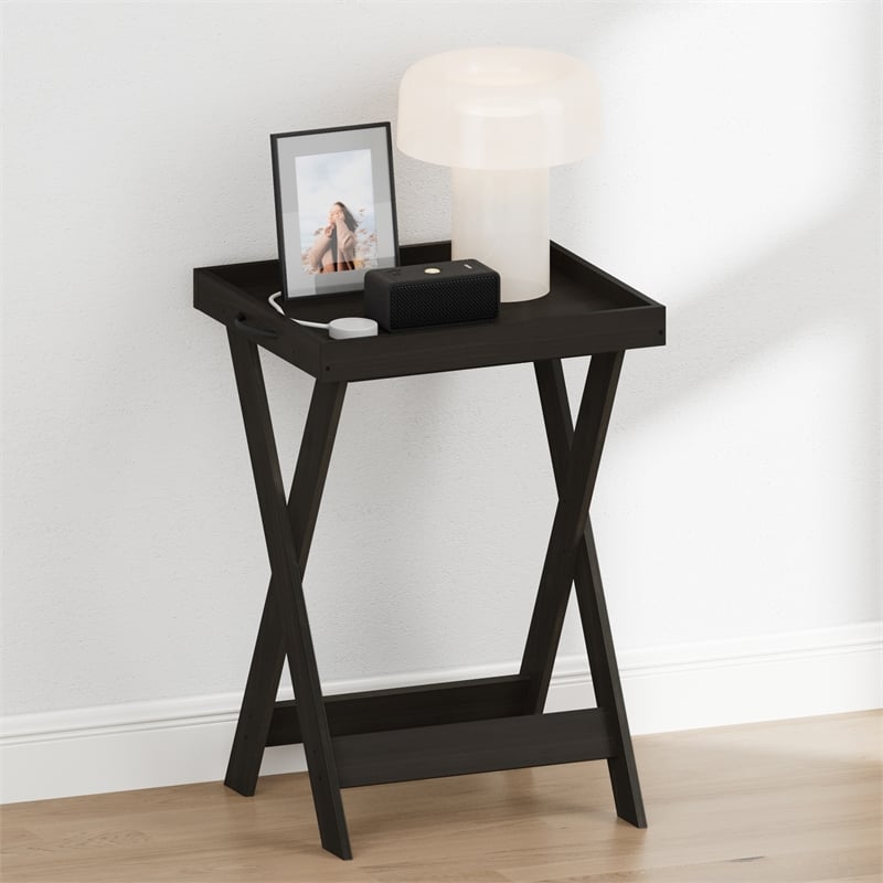 Furinno CLASSIC Square X-Legs Nightstand Removable Tray Top End Table Espresso