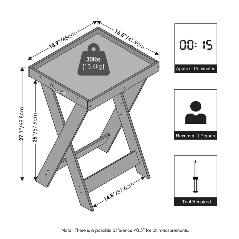 Furinno CLASSIC Square X-Legs Nightstand Removable Tray Top End Table Espresso
