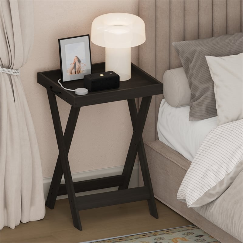Furinno CLASSIC Square X-Legs Nightstand Removable Tray Top End Table Espresso