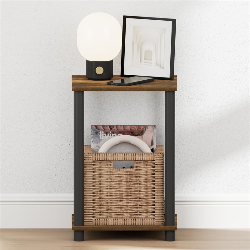 Furinno TURN-N-TUBE 2-Tier Open Shelf Toolless Square Nightstand Amber Pine