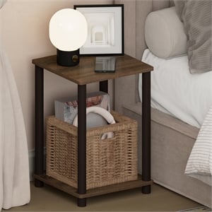 Furinno TURN-N-TUBE 2-Tier Open Shelf Toolless Square Nightstand Walnut