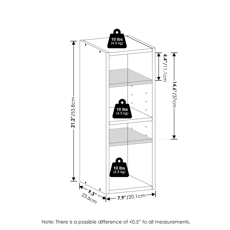 Furinno FULDA 2-Tier 8-In Width Narrow Bookcase 9.3 x 7.9 x 21.2 White