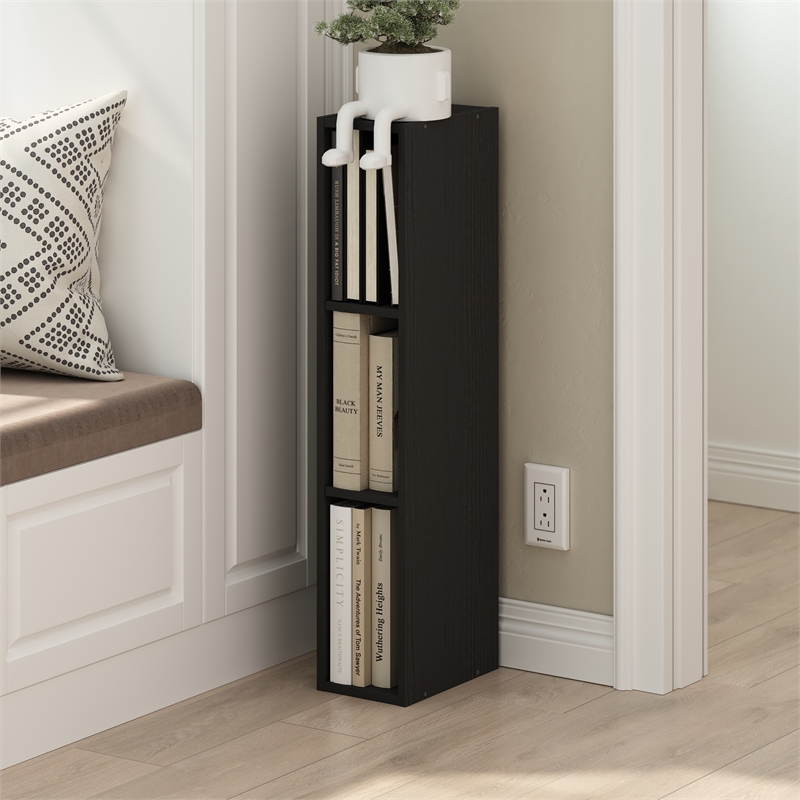 Furinno FULDA 3-Tier Narrow 6-In Width Bookcase 9.3 x 5.9 x 31.5 Blackwood