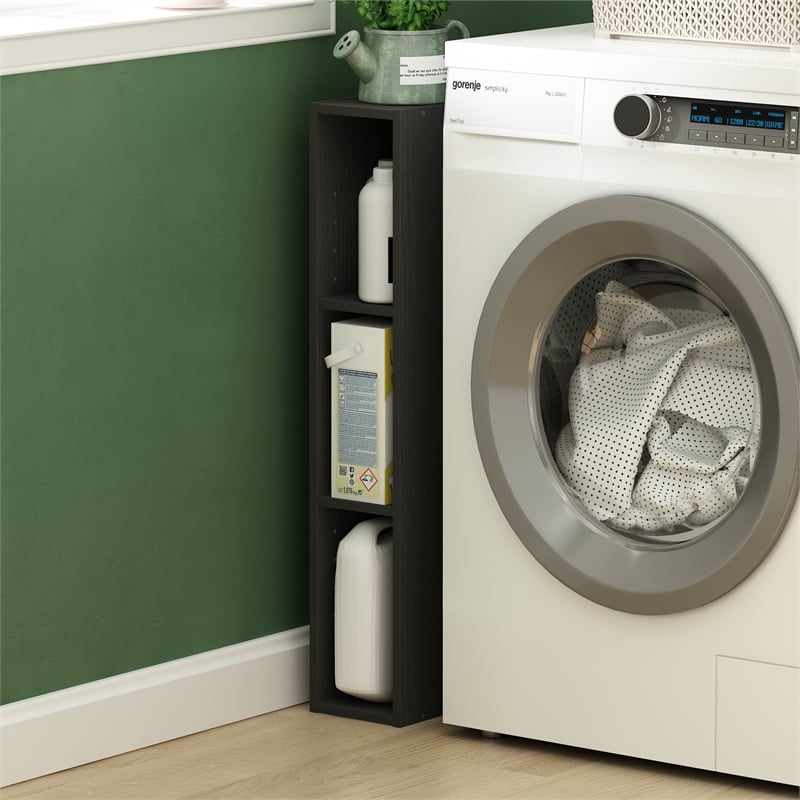 Furinno FULDA 3-Tier Narrow 6-In Width Bookcase 9.3 x 5.9 x 31.5 Blackwood