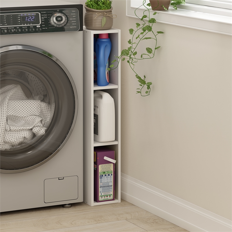 Furinno FULDA 3-Tier Narrow 6-In Width Bookcase 9.3 x 5.9 x 31.5 White