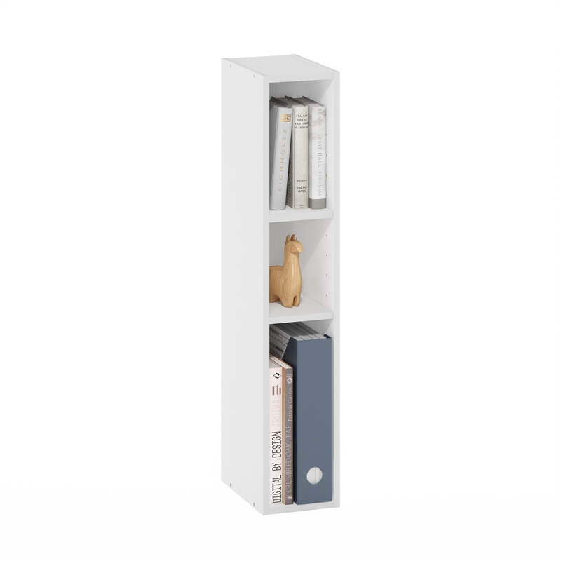 Furinno FULDA 3-Tier Narrow 6-In Width Bookcase 9.3 x 5.9 x 31.5 White