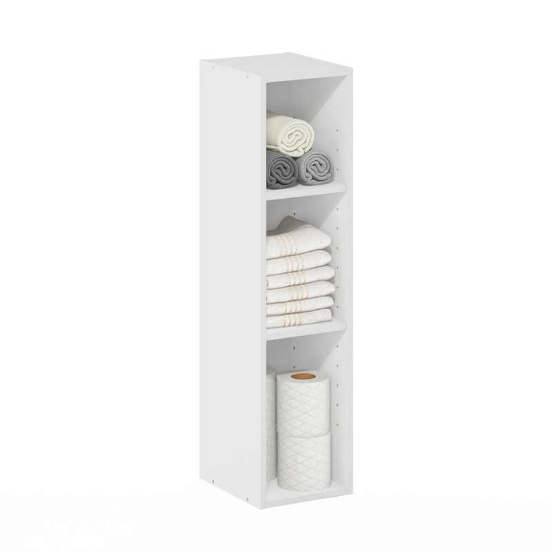 Furinno FULDA 3-Tier Narrow 8-In Width Bookcase 9.3 x 7.9 x 31.5 White