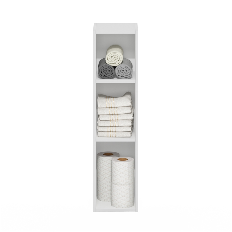Furinno FULDA 3-Tier Narrow 8-In Width Bookcase 9.3 x 7.9 x 31.5 White
