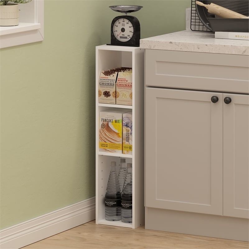 Furinno FULDA 3-Tier Narrow 8-In Width Bookcase 9.3 x 7.9 x 31.5 White