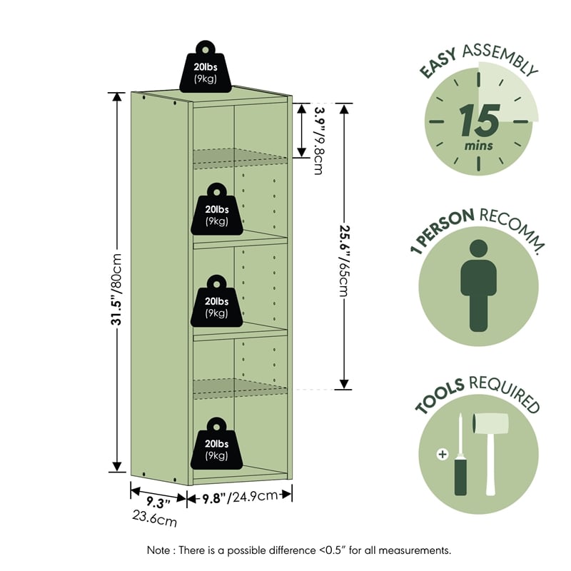 Furinno FULDA 3-Tier 10-In Width Narrow Bookcase 9.3 x 9.8 x 31.5 Blackwood