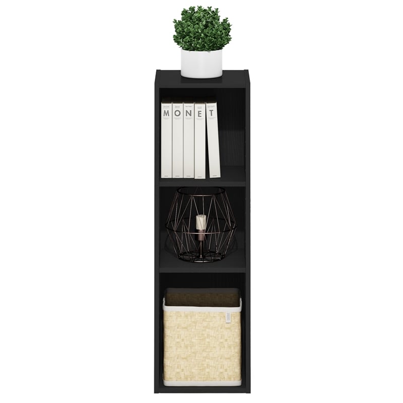 Furinno FULDA 3-Tier 10-In Width Narrow Bookcase 9.3 x 9.8 x 31.5 Blackwood