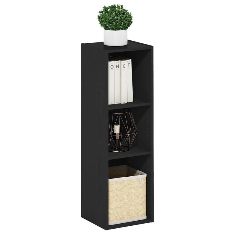 Furinno FULDA 3-Tier 10-In Width Narrow Bookcase 9.3 x 9.8 x 31.5 Blackwood
