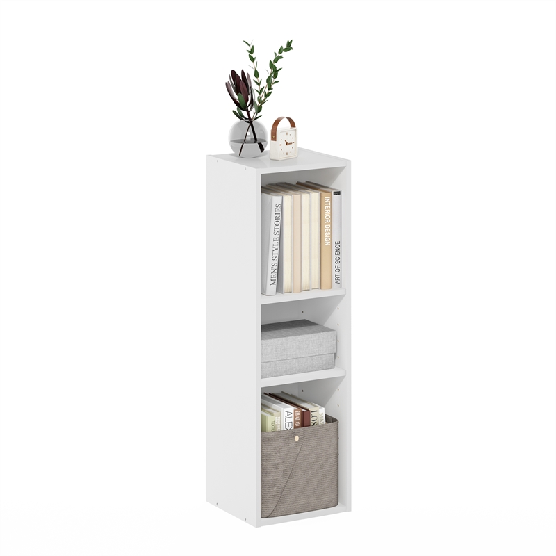 Furinno FULDA 3-Tier 10-In Width Narrow Bookcase 9.3 x 9.8 x 31.5 White