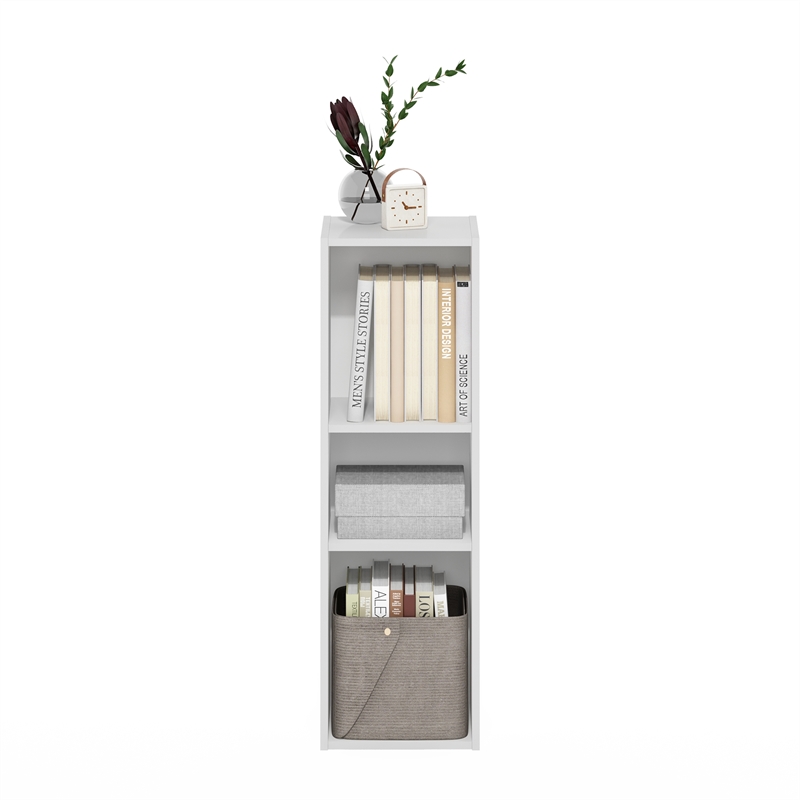 Furinno FULDA 3-Tier 10-In Width Narrow Bookcase 9.3 x 9.8 x 31.5 White