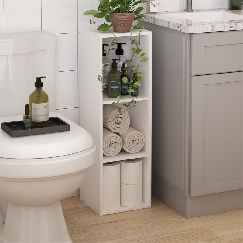 Furinno FULDA 3-Tier 10-In Width Narrow Bookcase 9.3 x 9.8 x 31.5 White