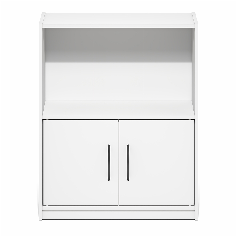 Furinno GRUEN 2-Tier Small Bookcase with Doors 9.3 x 21.8 x 27 White