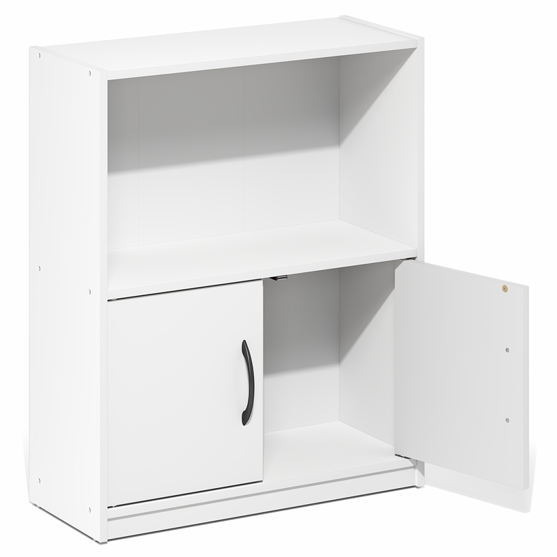 Furinno GRUEN 2-Tier Small Bookcase with Doors 9.3 x 21.8 x 27 White