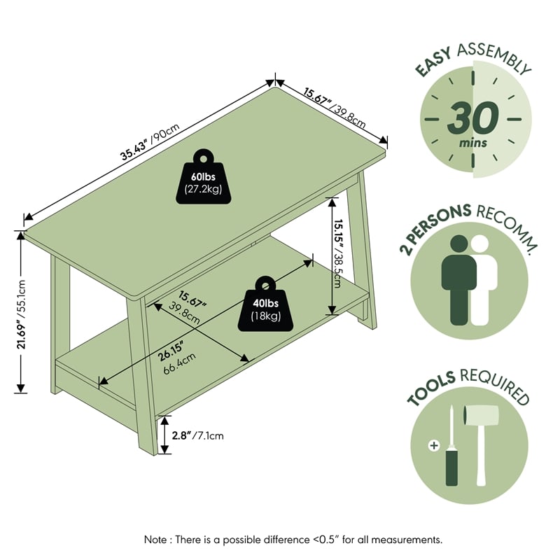 Furinno BEGINNING 2-Tier Entertainment Center for TV up to 36 Inch White
