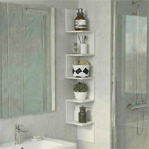 Furinno ROSSI 5-Tier Corner S-shape Radial Floating Bookshelf White