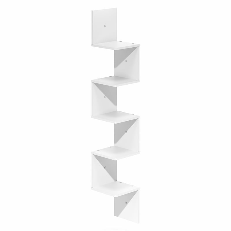 Furinno ROSSI 5-Tier Corner S-shape Radial Floating Bookshelf White