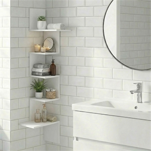 Furinno ROSSI 5-Tier Corner S-shape Radial Floating Bookshelf White