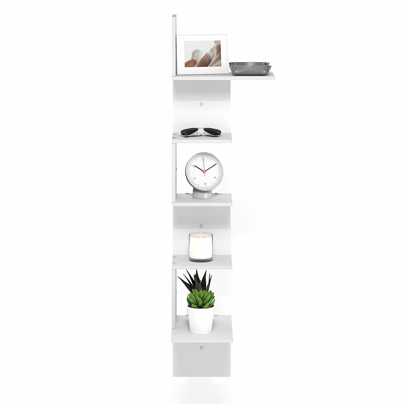 Furinno ROSSI 5-Tier Corner S-shape Radial Floating Bookshelf White