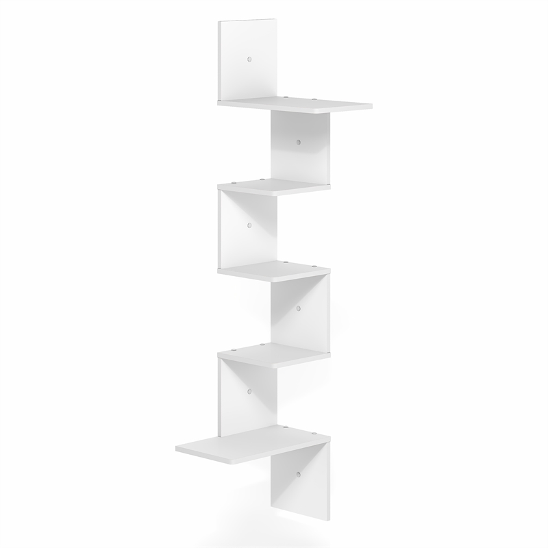 Furinno ROSSI 5-Tier Corner S-shape Radial Floating Bookshelf White