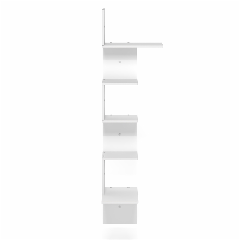 Furinno ROSSI 5-Tier Corner S-shape Radial Floating Bookshelf White