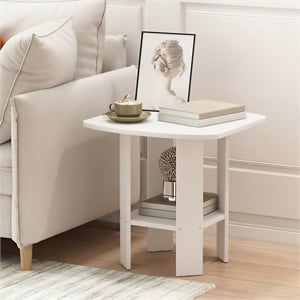 Furinno SIMPLE DESIGN 2-Tier Square Rounded Corner Open Shelves End Table White