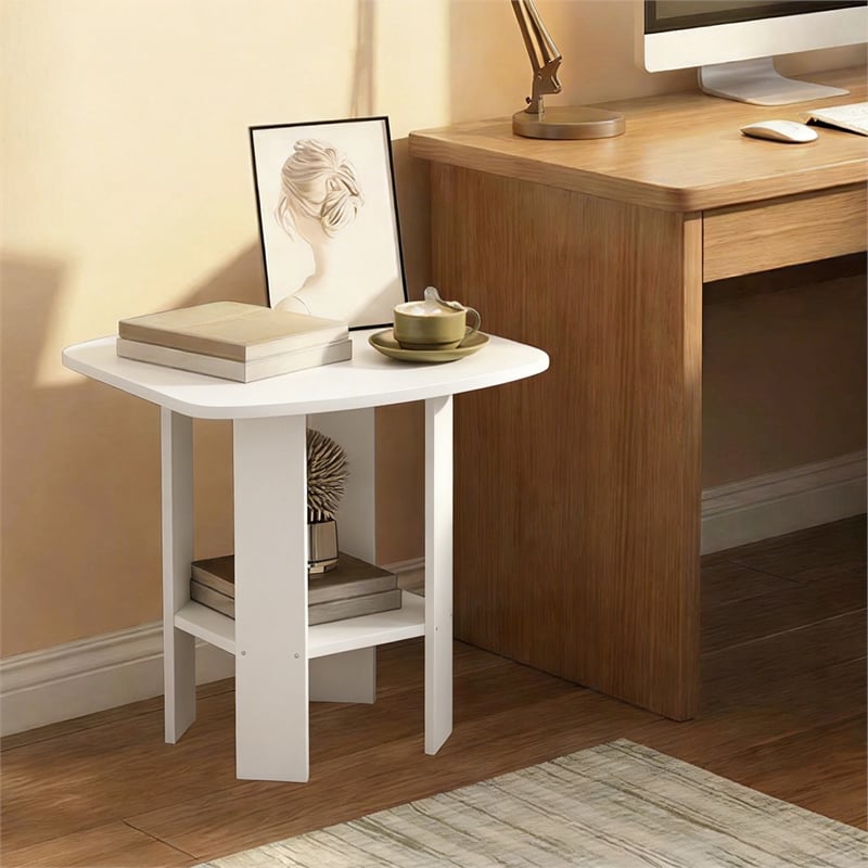 Furinno SIMPLE DESIGN 2-Tier Square Rounded Corner Open Shelves End Table White
