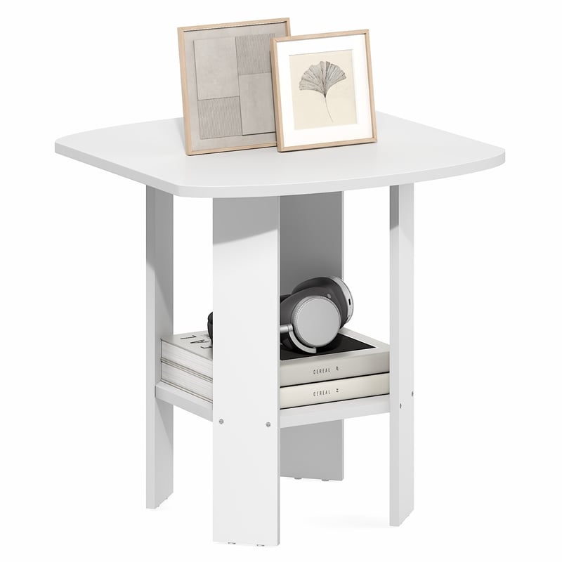 Furinno SIMPLE DESIGN 2-Tier Square Rounded Corner Open Shelves End Table White