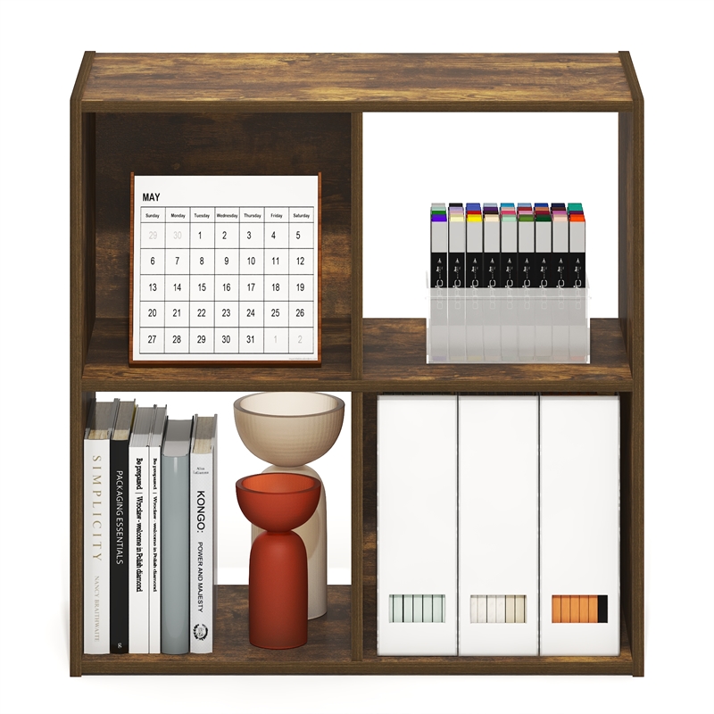 Furinno PELLI 4 Cube 2 x 2 Bookshelf  11.6 x 24.2 x 24.2 Amber Pine