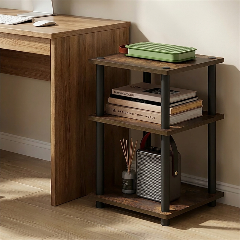 Furinno TURN-N-TUBE 3-Tier Toolless Open Shelves End Table Nightstand Amber Pine