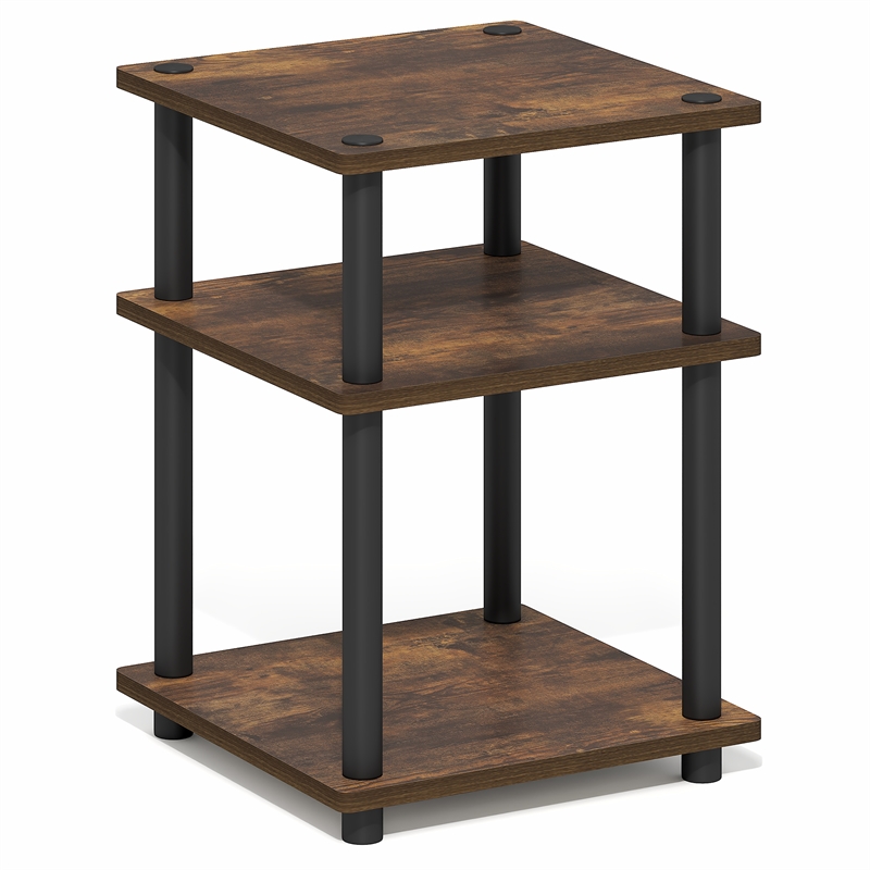 Furinno TURN-N-TUBE 3-Tier Toolless Open Shelves End Table Nightstand Amber Pine