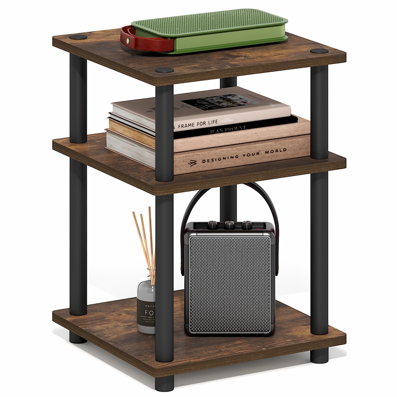 Furinno TURN-N-TUBE 3-Tier Toolless Open Shelves End Table Nightstand Amber Pine