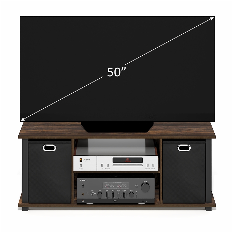 Furinno ECON 3-Tier Entertainment Center with Bins for TV up to 46 Inch Amber Pine