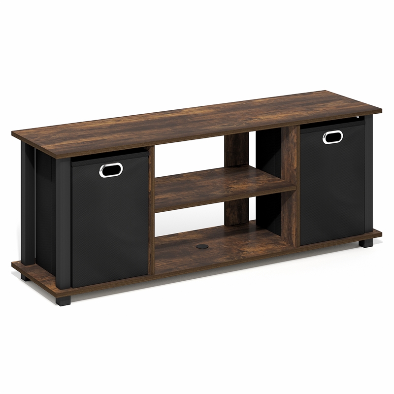 Furinno ECON 3-Tier Entertainment Center with Bins for TV up to 46 Inch Amber Pine
