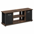 Furinno ECON 3-Tier Entertainment Center with Bins for TV up to 46 Inch Amber Pine
