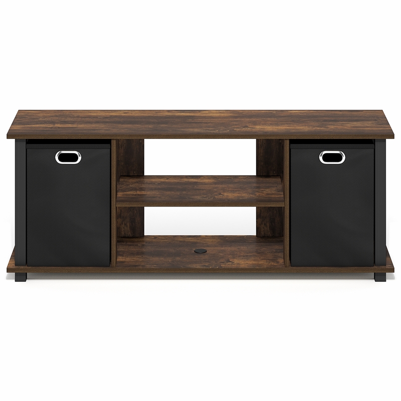 Furinno ECON 3-Tier Entertainment Center with Bins for TV up to 46 Inch Amber Pine